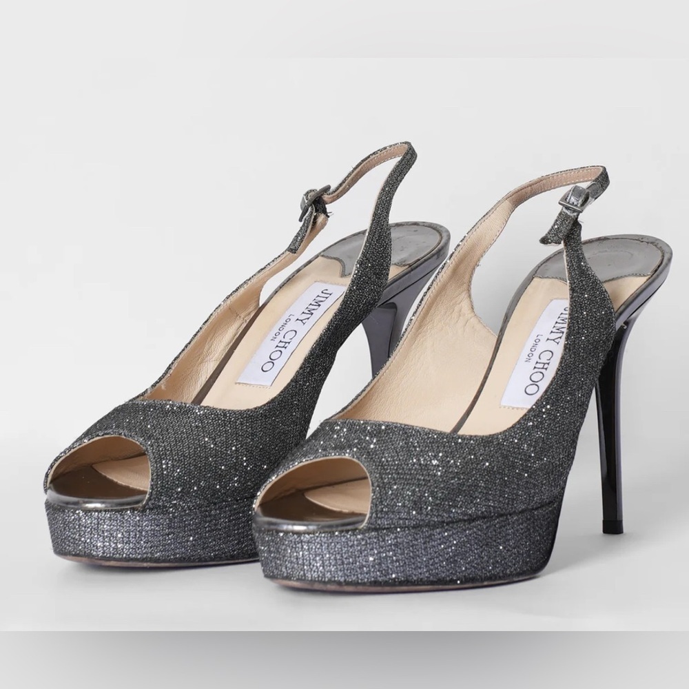 Jimmy Choo Glitter Slingback Heels - Silver